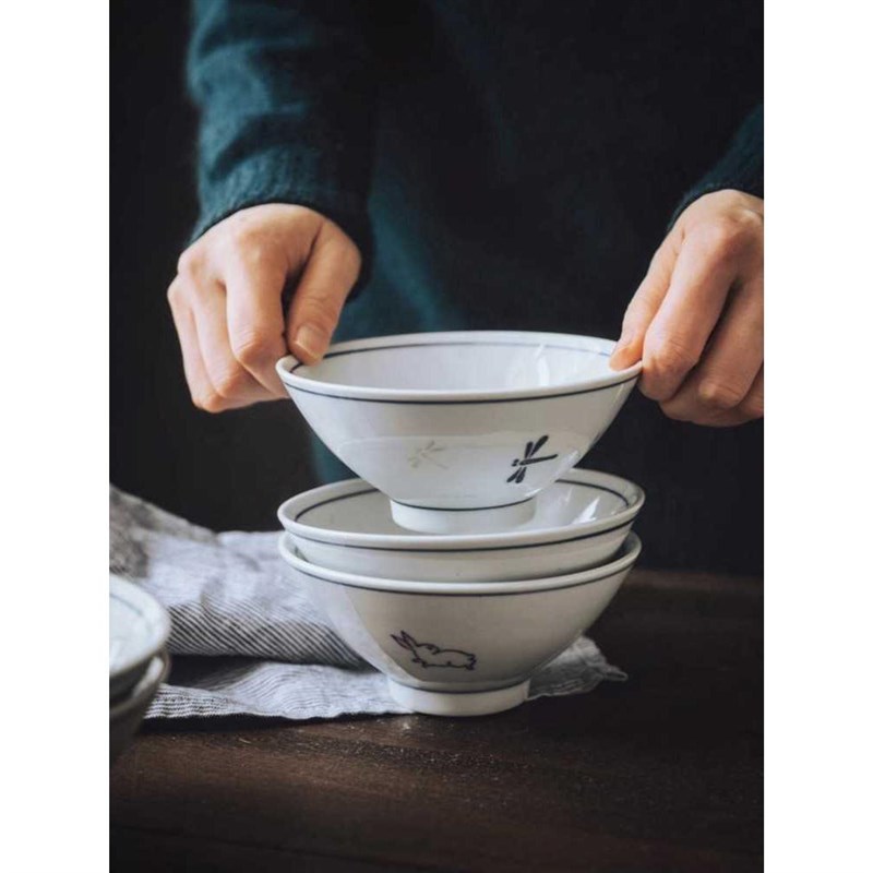 泽滕家 日式和风米饭碗家用陶瓷碗三角斗笠碗 青花瓷碗吃饭碗单个