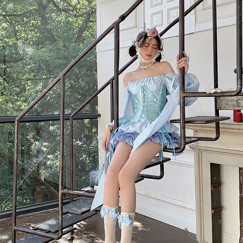 cnorahk 小众 少女宫廷华丽蝴蝶结缎带镶嵌宝石蕾丝网纱中筒袜