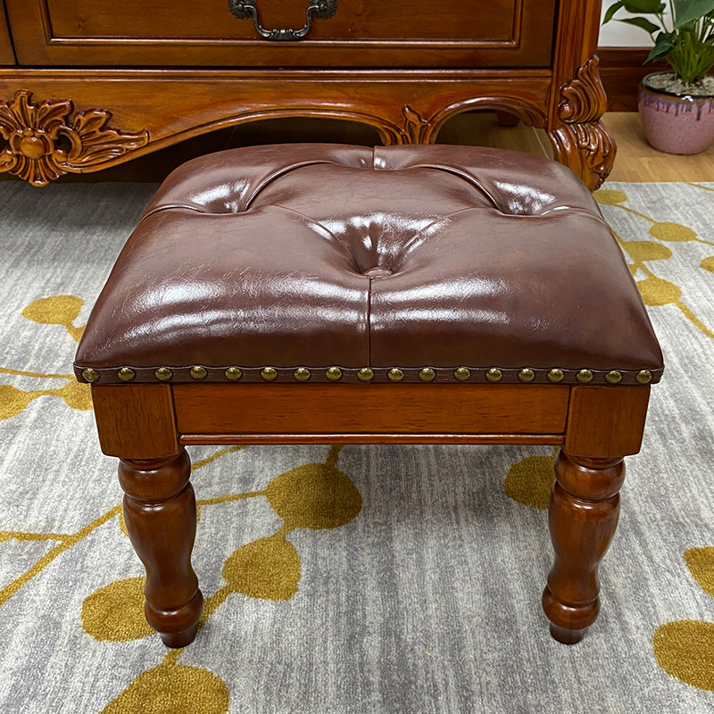 美式矮凳客厅实木沙发凳换鞋凳儿童小方凳简约沙发小凳子皮凳脚踏