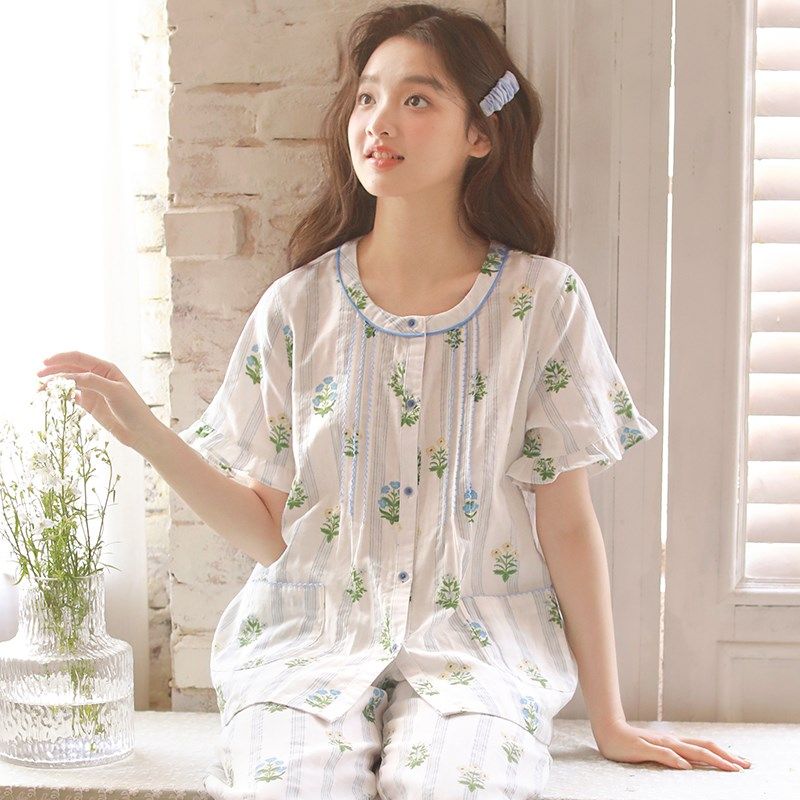 睡衣夏季新款女士纯棉短袖七分裤清新甜美碎花边套装宽松家居服,女士内衣/男士内衣/家居服,睡衣/家居服套装,淘宝优惠券,粉丝福利购,淘宝优惠卷