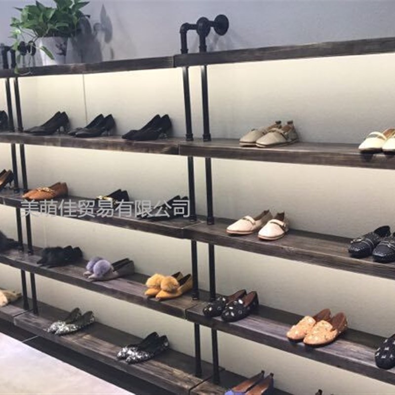 复古鞋店鞋架鞋店展示架实木架鞋店陈列架多层落地鞋架上墙鞋货架