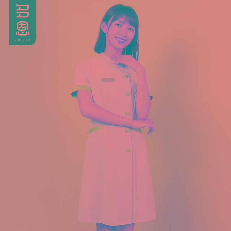 牙科护士服女秋季粉色圆领连衣裙开衫美容院皮肤管理工作服高端