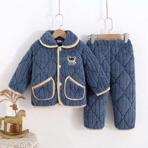 冬季儿童睡衣加厚法兰绒珊瑚绒男女童小孩宝宝夹棉家居服保暖套装