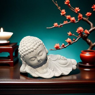 萌佛国潮禅意景观工艺仿石卧佛如来桌面中式国风鱼缸摆件造景茶宠