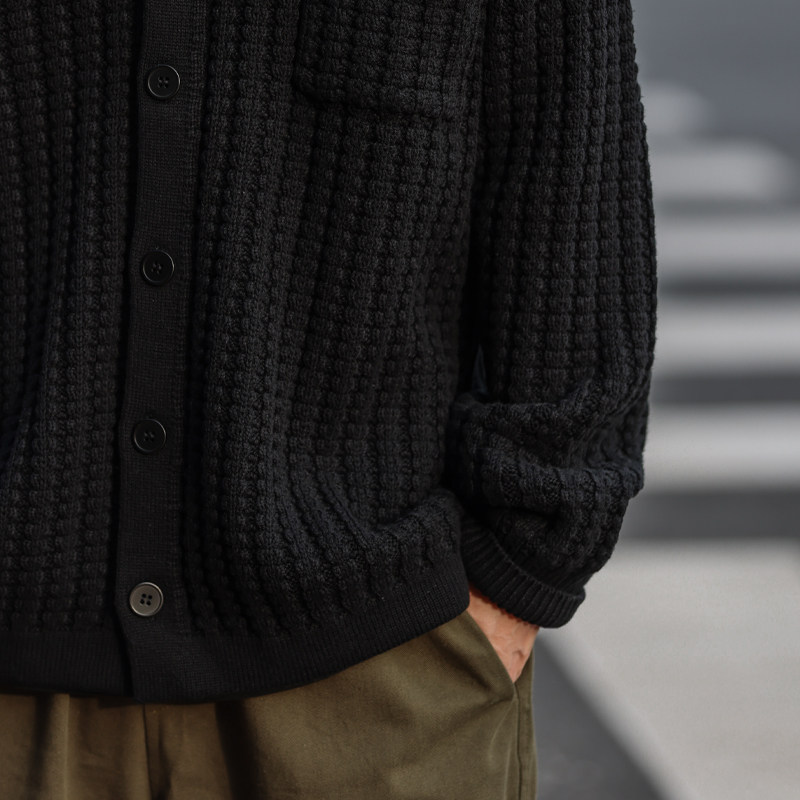 2023美式工装针织开衫男士重磅复古秋冬季宽松百搭毛衣男外套上衣