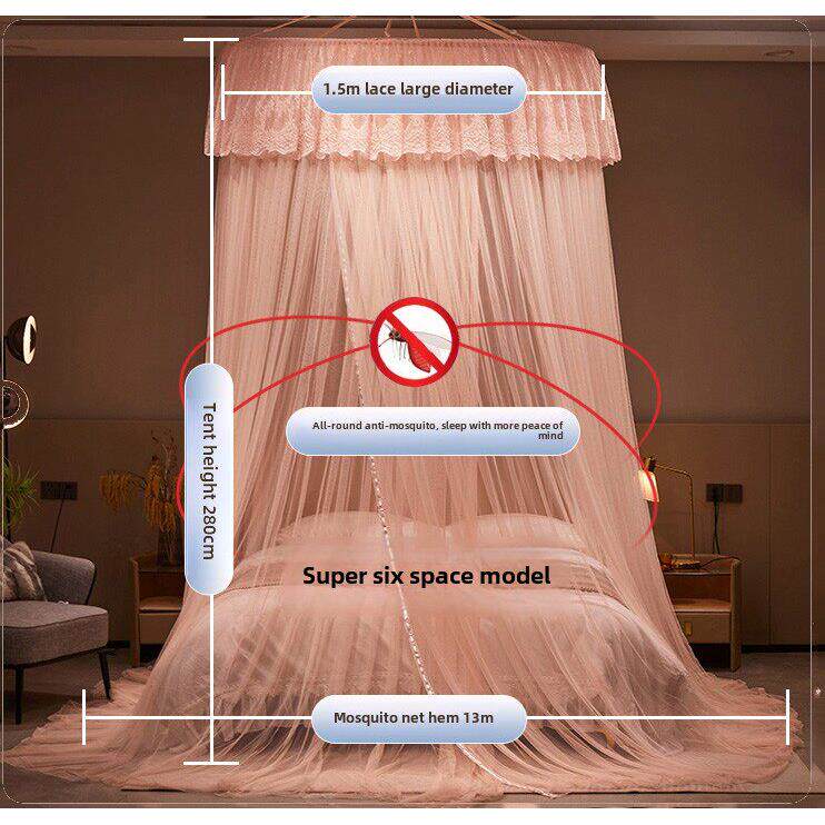 免打孔吊顶圆顶蚊帐家用吊挂落地式防蚊卧室公主风免安装加密宫廷