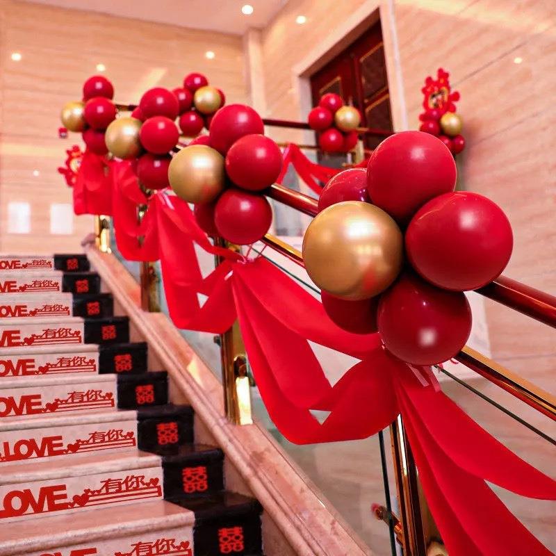 结婚楼梯扶手装饰纱幔装饰婚庆用品拉花婚房布置气球套装浪漫创意