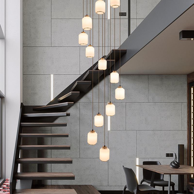 新中式简约旋转楼梯灯复式楼别墅民宿公寓客厅餐厅中空跃层长吊灯