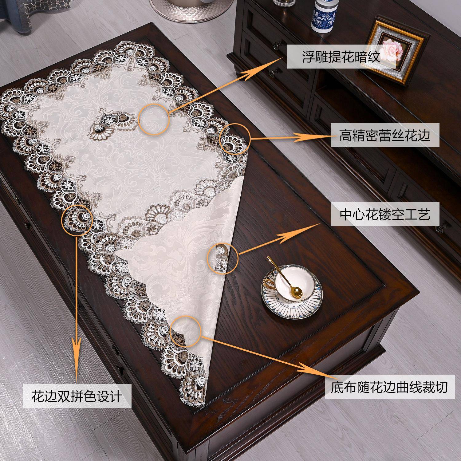 桌布家用蕾丝长方形长桌餐桌轻奢感防尘刺绣花茶几欧式中式档热卖