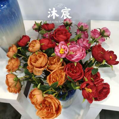 头奥斯汀玫瑰仿真玫瑰 茶玫婚庆婚礼堂装饰假花插花外贸仿真花