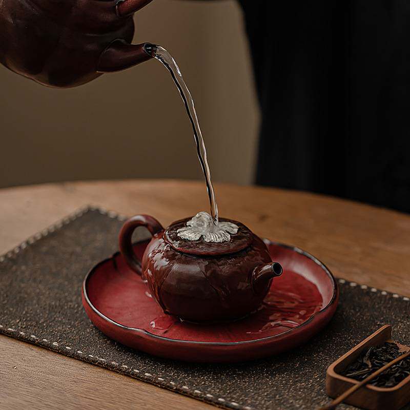 志野烧陶瓷壶承盖碗茶壶隔热底碟柿柿如意家用水果盘泡茶干泡盘