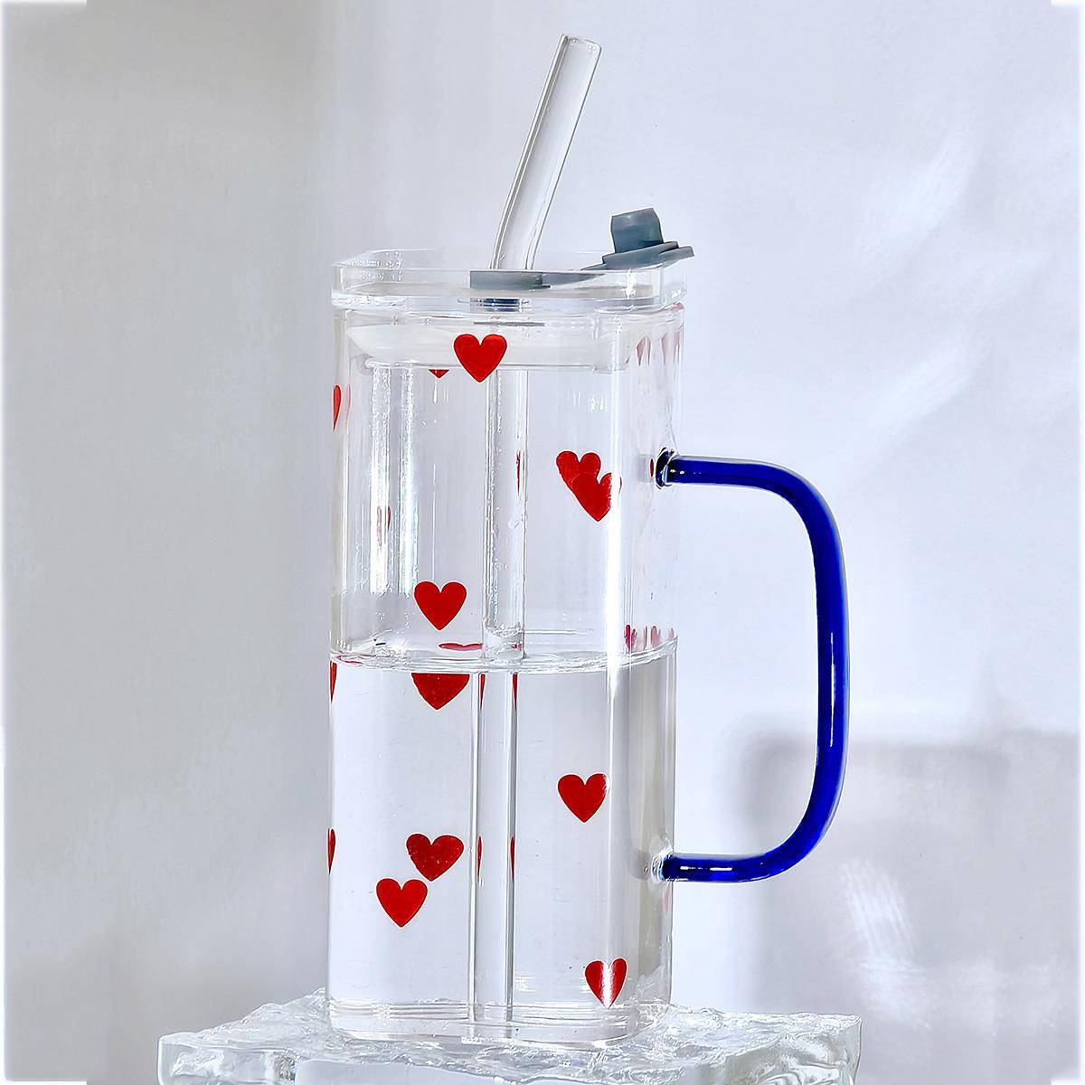 玻璃杯简约ins杯子女新款2025水杯耐高温带把手吸管牛奶杯ins风