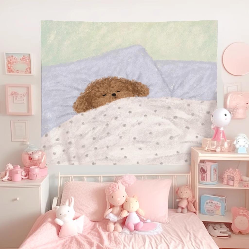 新款卡通可爱猫咪狗狗宠物挂布卧室客厅墙面装饰背景布宿舍布置