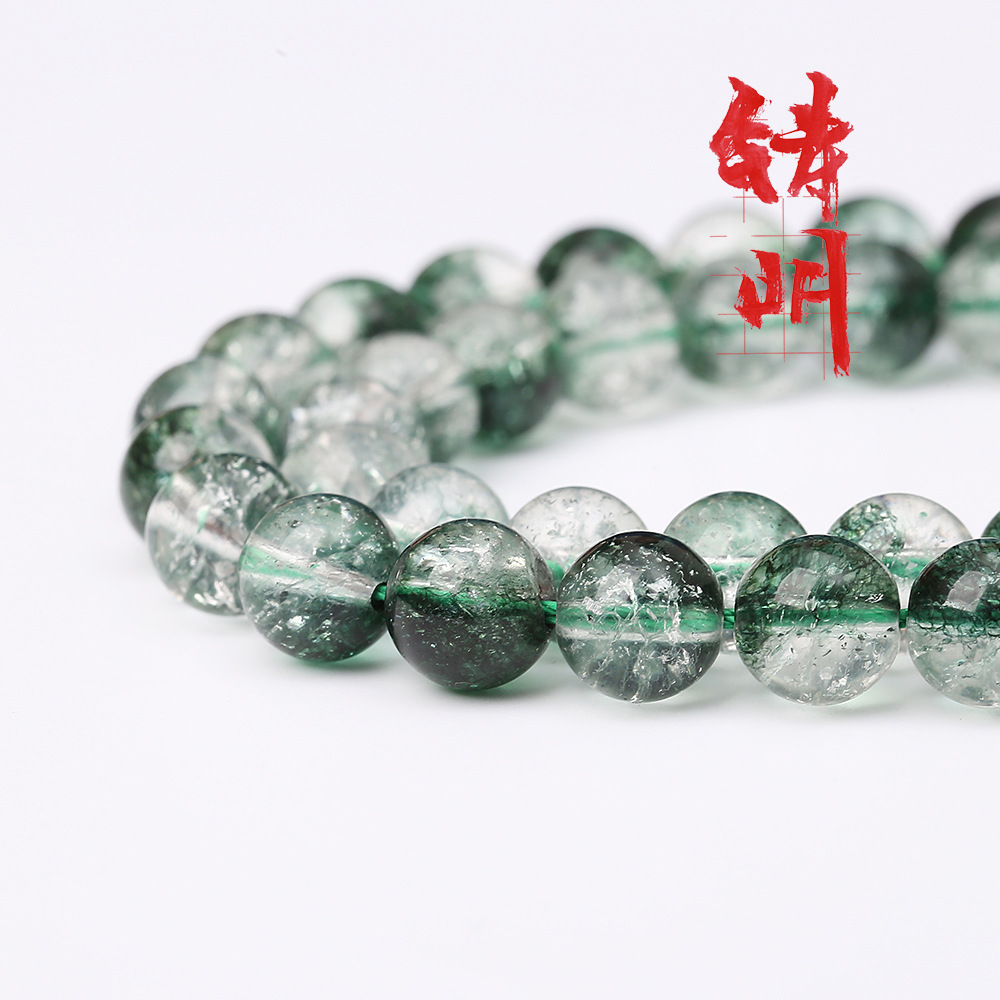 铸明水晶优化绿幽灵水晶散珠串珠手链材料绿幽灵圆珠纽扣