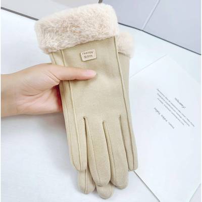 手套冬天女加绒加厚保暖可爱麂皮绒女士骑行防寒骑车防风触屏冬季