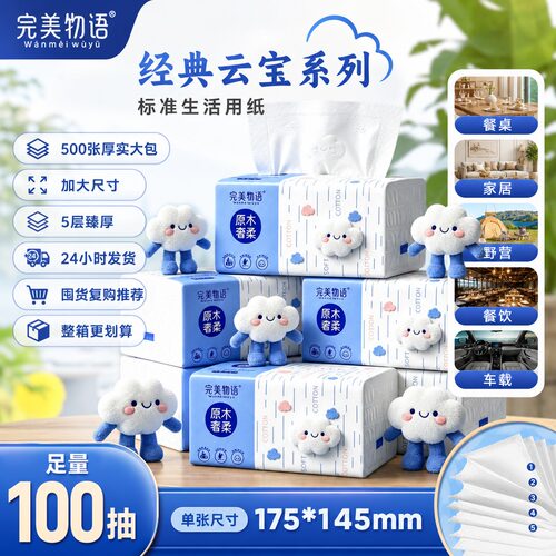 【500张大包装】树签云朵柔感五层臻厚湿水强韧耐用2元小商品1包