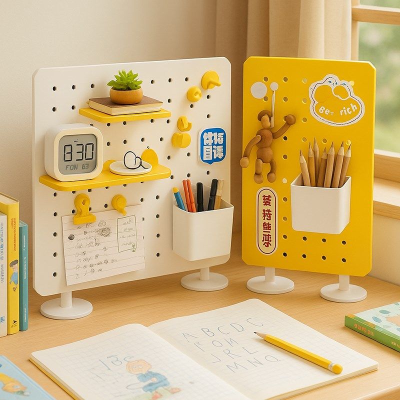 桌面洞洞板置物架免打孔儿童学习书桌办公工位挡板立式金属收纳架,收纳整理,收纳洞洞板,淘宝优惠券,粉丝福利购,淘宝优惠卷