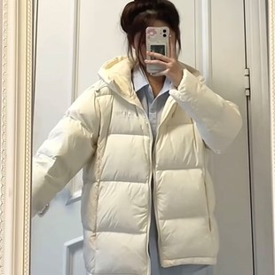 大码黑色短款羽绒棉服女冬季韩系宽松连帽面包服学生加厚保暖棉衣