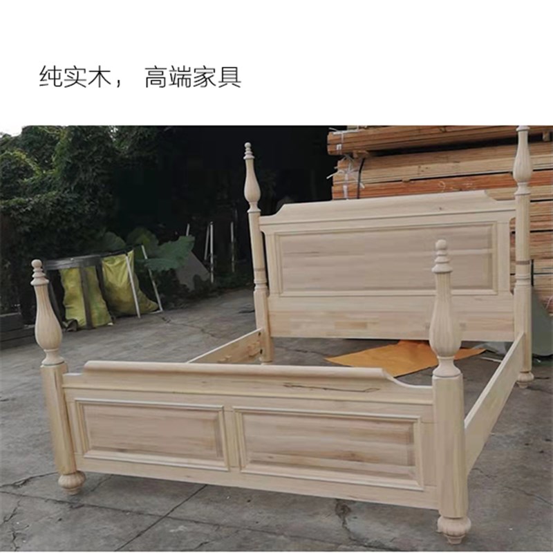 美式别墅纯实木床全实木双人床 简美全实木1.8米小户型主卧柱子床