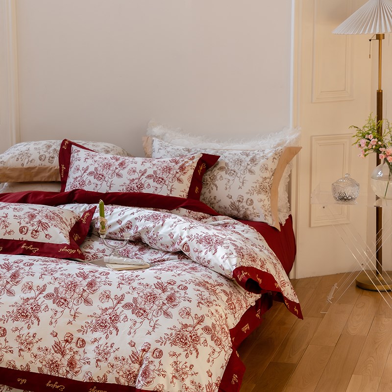 简约结婚四件套红色床单被套新婚庆床上用品婚房陪嫁喜被