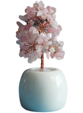 迷你天然粉水晶树摆件办公室桌面发财树家居装饰乔迁紫黄同事礼物