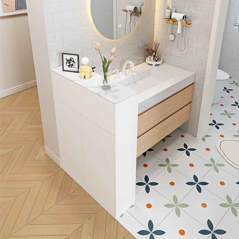 浴室边柜边柜拉篮半墙隔断柜化妆室干区隔断乾湿分离洗手台侧边柜