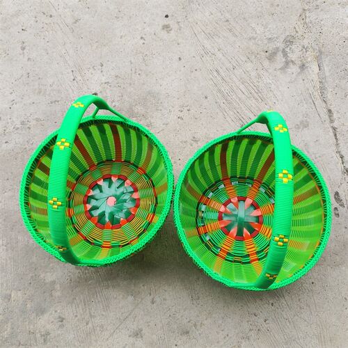 塑料编织手工篮子家用圆形手提篮购物篮买菜篮鸡蛋筐采摘篮收纳筐