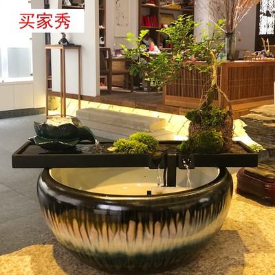 力峰流水摆件鱼缸造景假山石槽玻璃陶瓷缸循环池喷器水景装饰配件