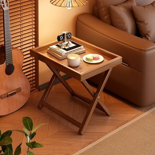 沙发边几客厅迷你小茶几阳台可折叠实木小桌子卧室床头边桌置物架