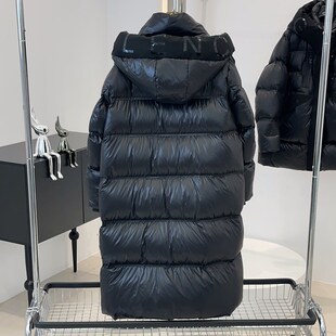 欧货鹅绒服羽绒服女中长款2024年新款黑色高级感亮面过膝加厚冬季