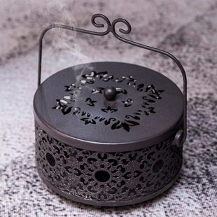 户外可挂防火防烫创意镂花接灰盘带盖香薰炉 铁艺蚊香盒家用便携式