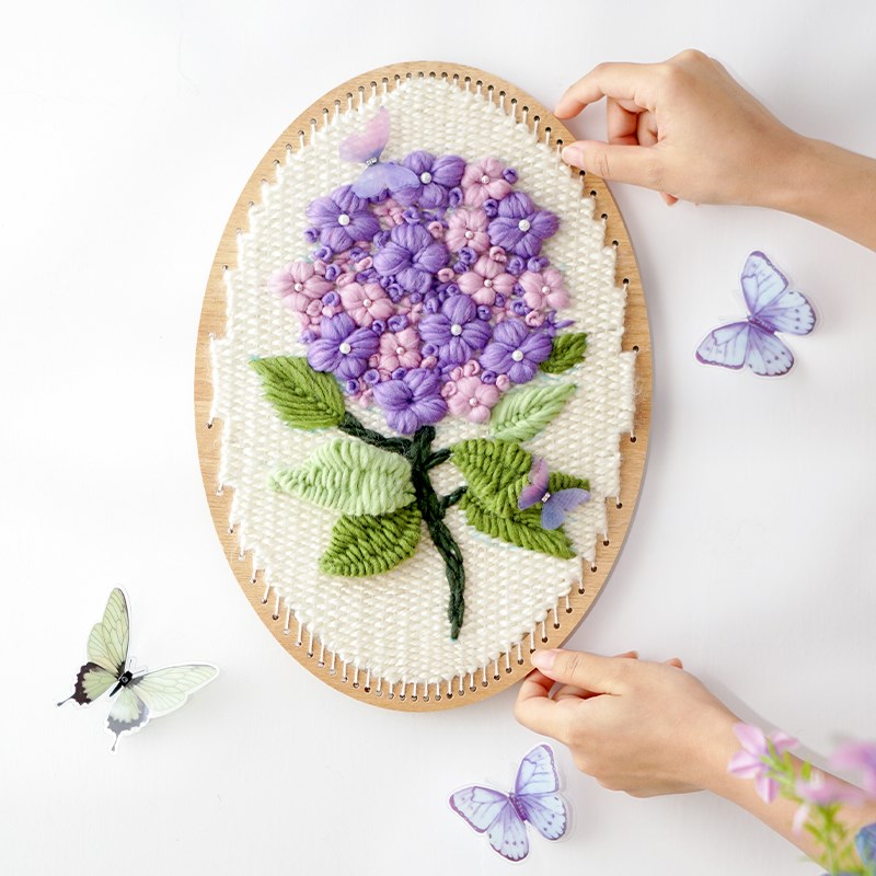 绣球花欧式立体刺绣diy手工绣花编织材料包机织毛线画挂件初学者