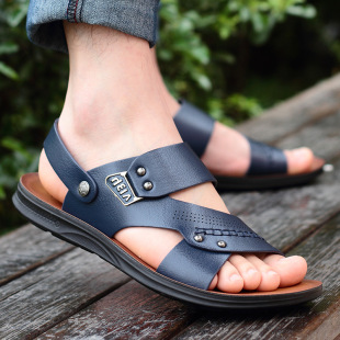 夏天穿沙滩鞋35小码n36码37号男士凉拖鞋男人小脚瘦脚皮凉鞋卡其