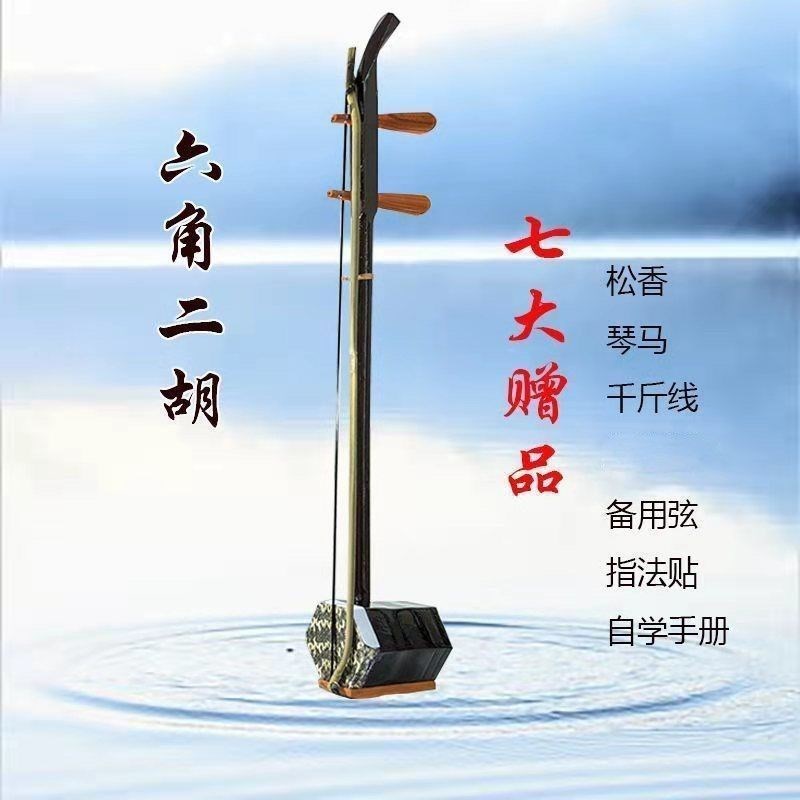 六角二胡乐器成人初学者儿童入z门练习演奏胡琴民族乐器送松香备