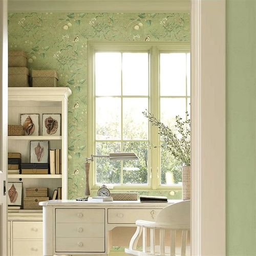 欧式植物墙布美式田园无纺布墙纸卧室花鸟壁画电视背景墙壁布壁纸