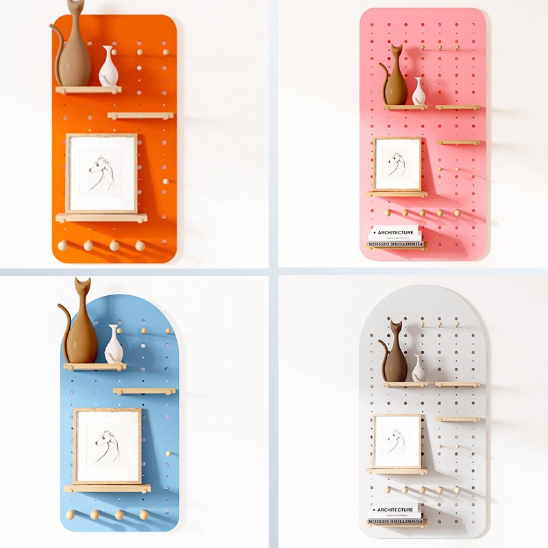 9U洞洞板实木定 制入户玄关贴墙置物架大小孔隔板墙面挂板展示收