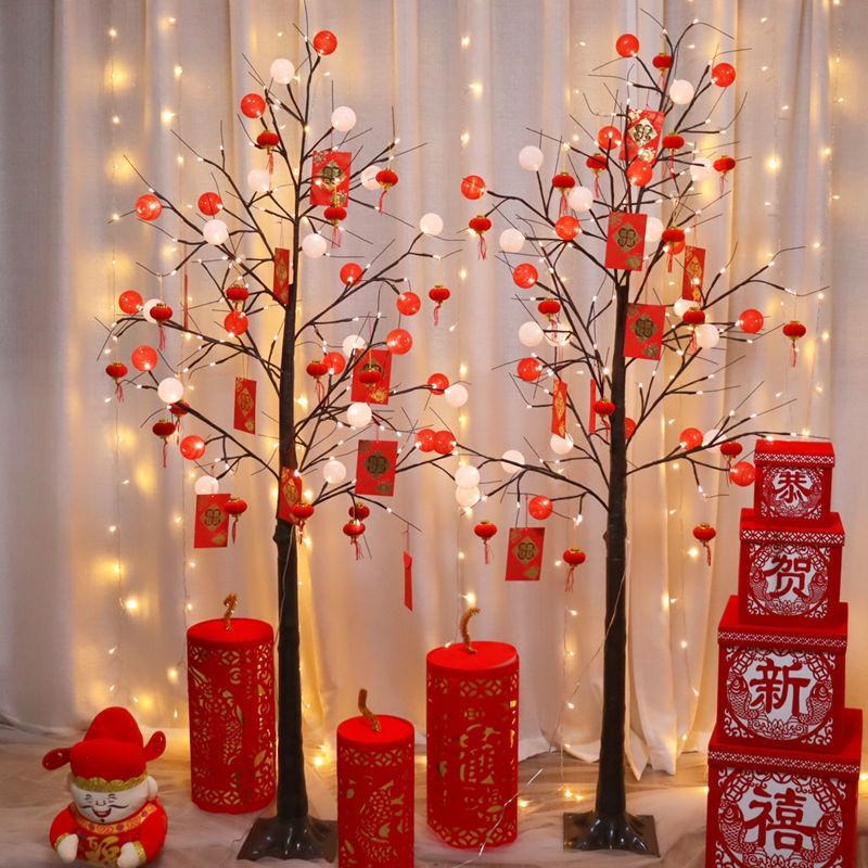 Q2W元旦新年美陈布置灯树春节场景布置摆件元旦酒店大厅过年装饰