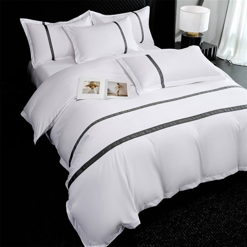 酒店加厚床上用品四件套白色宾馆布草床单被套民宿公寓被褥一整套