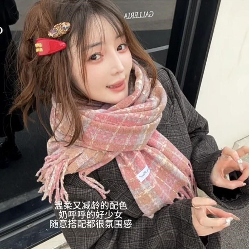 2024新款玫瑰粉围巾女冬季防风防寒学生款韩系氛围感时尚披肩外搭