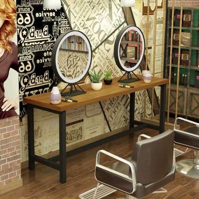 台式桌面带灯LED梳妆镜圆发光美发理发店发廊美容化妆镜双面镜子