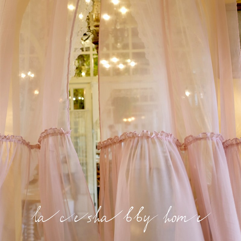 风吹动的午后!新款法式梦幻简约荷叶边粉色半透光荷叶边窗帘窗纱