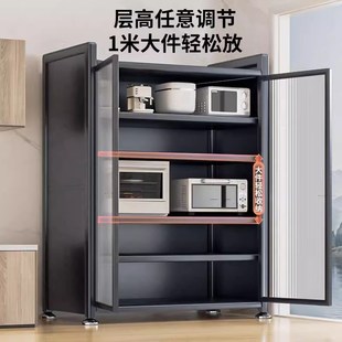 厨房落地多层对开门置物架家用多功能微波炉防尘收纳储物柜 新款