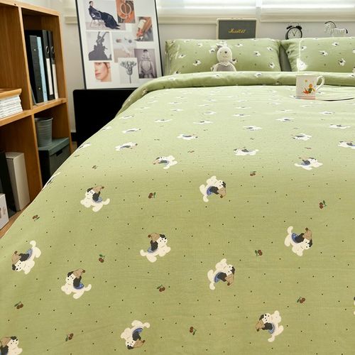 双层纱奶酪狗纯棉纱布四件套小清新卡通宿舍学生床单被套床上套件