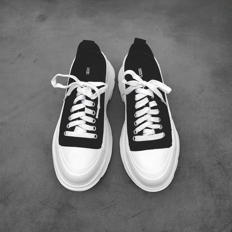 ins情侣板鞋松糕小白鞋男女黑白色高帮帆布马丁靴小众厚底老爹鞋