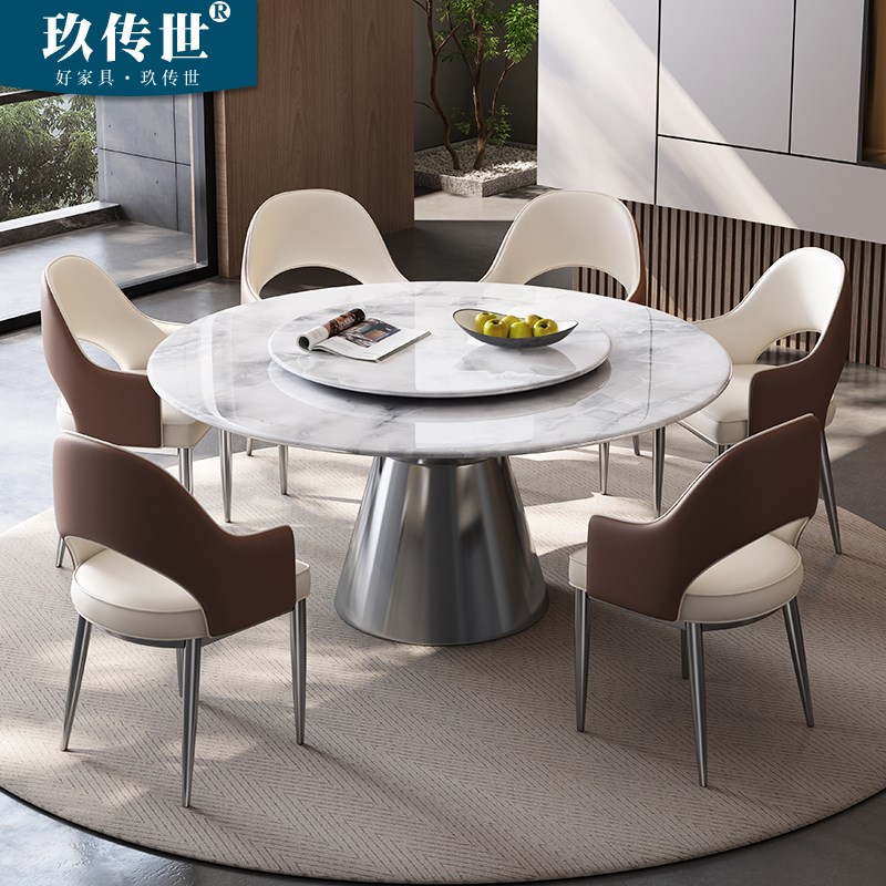 微晶石餐桌奢石现代简约天然大理石圆形桌子家用小户型超晶石圆桌