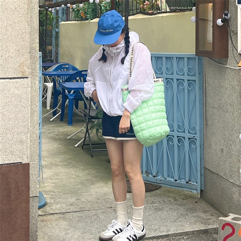 韩国ins风手提棉带logo时尚手拎V水桶包母子包