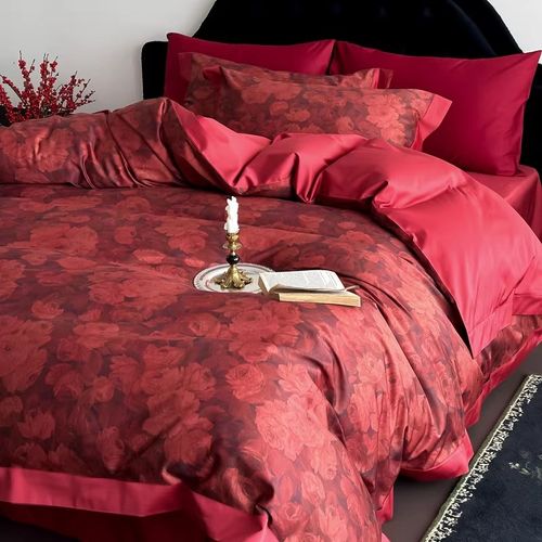 高档100S长绒棉结婚四件套红色新婚陪嫁被套纯棉婚庆床上用品婚房