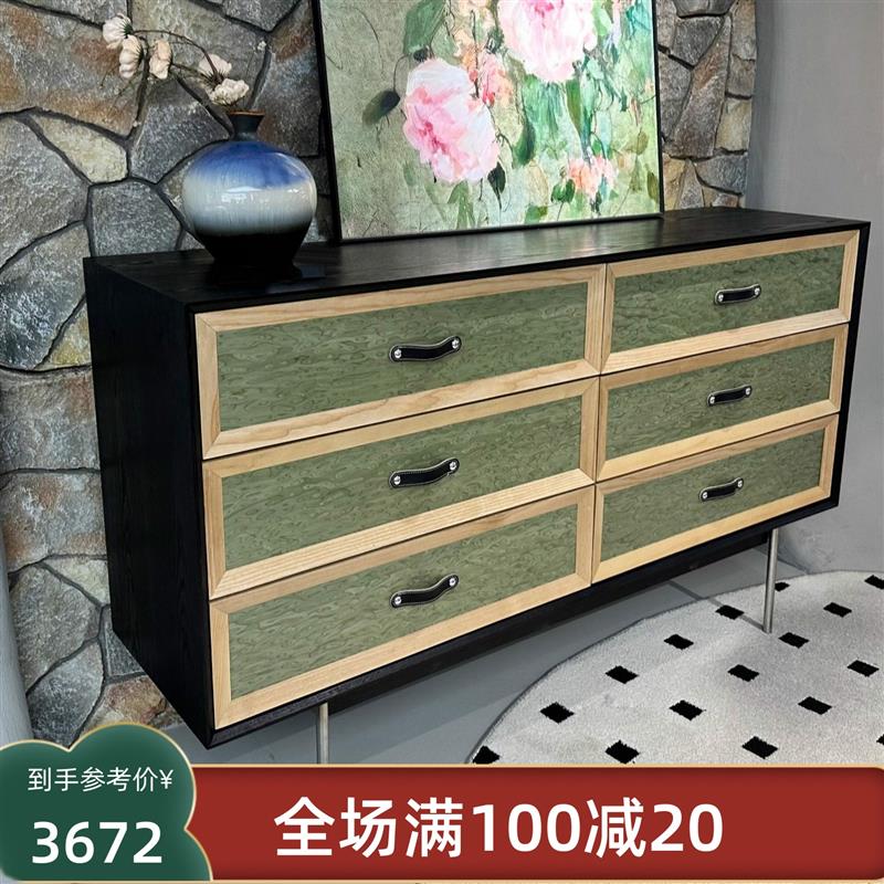 中古风实木六斗柜抽屉柜法式z覆古卧室床尾收纳柜靠墙收纳柜子