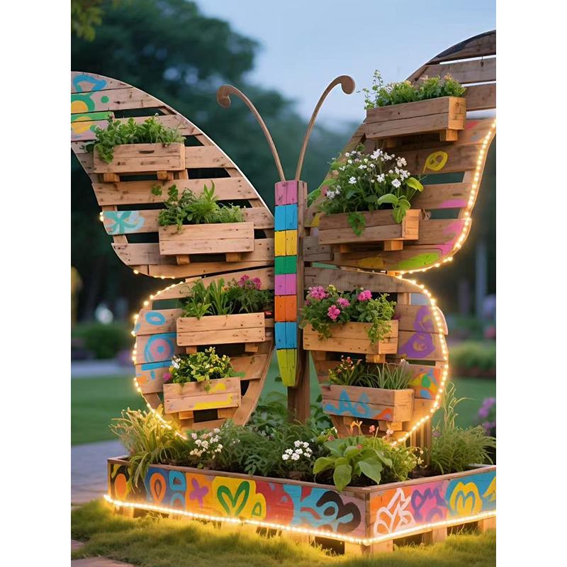 木蝴蝶造景户外庭院装饰大摆件商场艺术橱窗木制花架网红拍摄道具