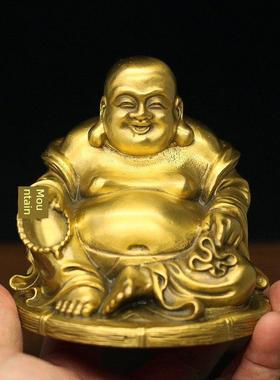 汽车用品纯铜弥勒佛佛保平安车内摆件全黄铜车载工艺品大肚佛笑佛
